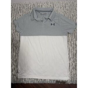 Under Armour Boys HeatGear Gray Polo Shirt Youth Medium Lightweight Loose Fit